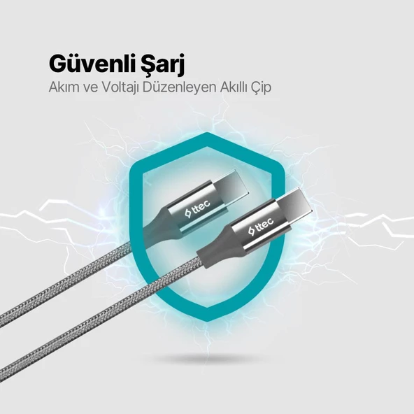Ttec 1.5Metre 100W Süper Hızlı Type C to Type C Şarj ve Data Kablosu, Kopmaz Yıpranmaz PD/QC Şarj Destekli Kablo - 5