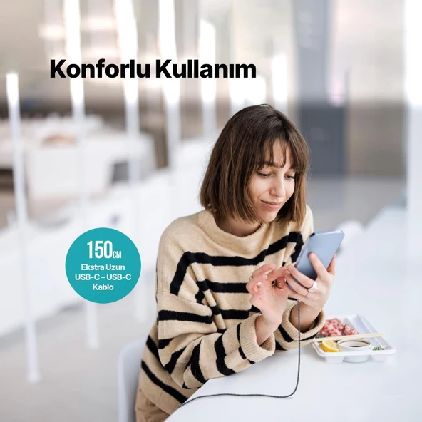 Ttec 1.5Metre 100W Süper Hızlı Type C to Type C Şarj ve Data Kablosu, Kopmaz Yıpranmaz PD/QC Şarj Destekli Kablo - 4