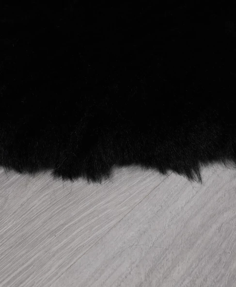 Dekoratif Tavşan Tüyü Ultra Yumuşak Peluş Yuvarlak Halı Siyah - 6