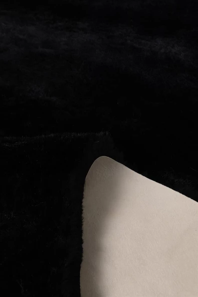 Dekoratif Tavşan Tüyü Ultra Yumuşak Peluş Yuvarlak Halı Siyah - 5