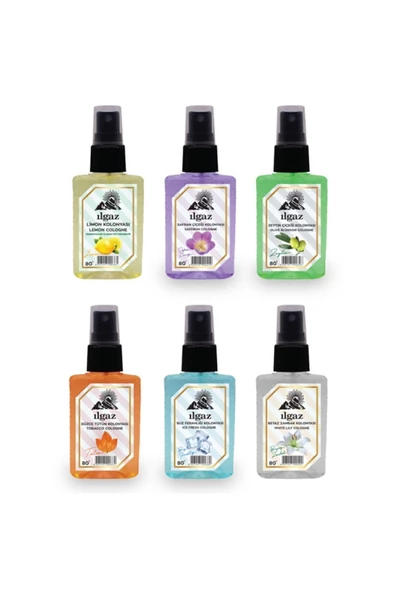 Zeytin Çiçeği & Safran & Beyaz Zambak & Tütün & Limon & Ice Fresh Kolonya 50 Ml Elegance 6'lı Set