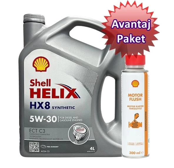 SHELL HELİX HX8 SYNTHETİC ECT C3 5W30 4L-MOTOR FLUSH AVANTAJ PAKETİ