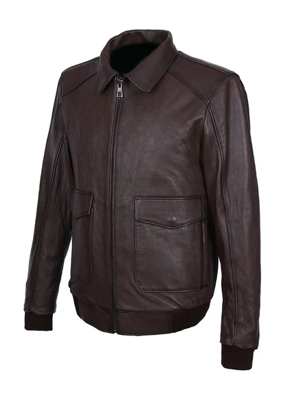 Yakası Peluşlu Model Deri Mont Fındık Renk - Resim 9