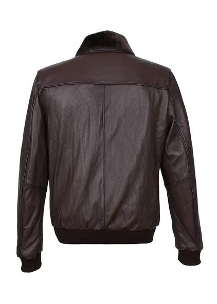 Yakası Peluşlu Model Deri Mont Fındık Renk - Resim 10