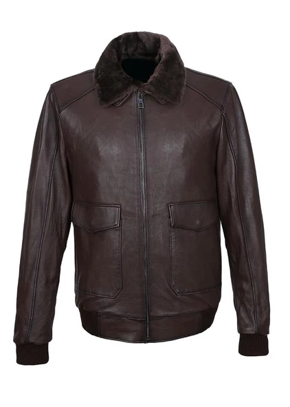 Yakası Peluşlu Model Deri Mont Fındık Renk - Resim 7