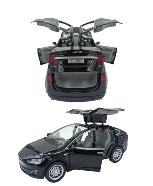 Tesla Marka Metal Model Araba - Tüm Kapılar Açılır, Işıklı ve Sesli 1:22 Ölçek! Siyah - 3