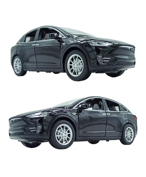 Tesla Marka Metal Model Araba - Tüm Kapılar Açılır, Işıklı ve Sesli 1:22 Ölçek! Siyah - 2
