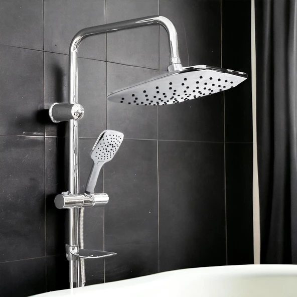 Robot Tepe Duş Seti Takımı Shower Yağmurlama Kare Banyo Masaj Duş Başlığı Sistemi Krom - Resim 4