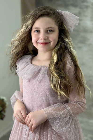 Pırıltılı Kız Abiye Kids Mezuniyet Düğün Nişan Lila Elbise - 3