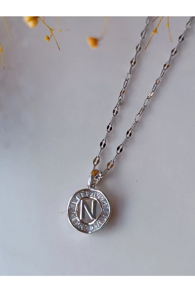 Paslanmaz Çelik Şık Ve Tarz Zirkon Taşlı N Harfli Kolye ürün görseli 1