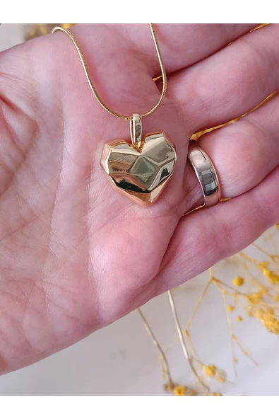 Farklı Tarz Bombeli Çelik Kalp Detaylı Çelik Kolye Sevgililer Gününe Özel - 2