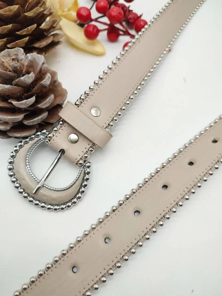 Oval Tokalı Kenarı Boncuklu Spor Model Kadın Kemer - 3