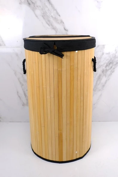 Digithome Yuvarlak Bambu Çamaşır Sepeti Naturel CL-6001-08 C1-1-121 - 3