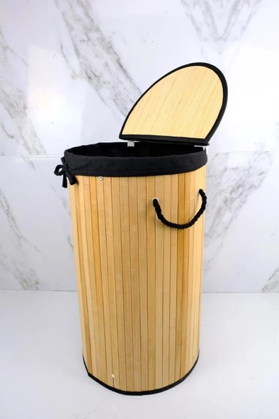 Digithome Yuvarlak Bambu Çamaşır Sepeti Naturel CL-6001-08 C1-1-121 - 2