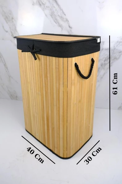 Digithome Dikdörtgen Bambu Çamaşır Sepeti Naturel CL-6002-8 C1-1-121 - 4