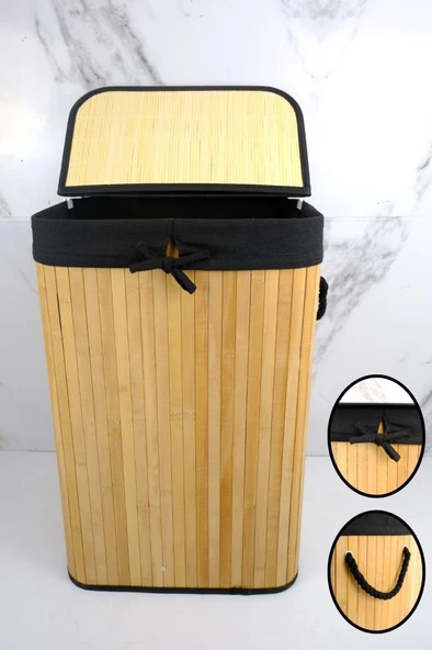 Digithome Dikdörtgen Bambu Çamaşır Sepeti Naturel CL-6002-8 C1-1-121