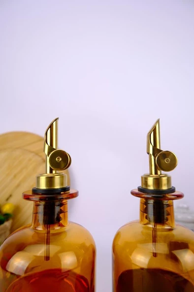 Digithome 2'li Cam Zeytinyağı ve Sıvıyağ Şişesi Otomatik Kapaklı Etiketli Yağdanlık Amber 500 Ml – I/8 C1-1-289 - 5