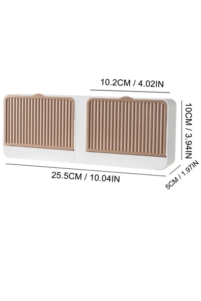 2 Bölmeli Katı Sabunluk Güçlü Yapışkanlı Duvara Monte Mutfak Banyo Organizeri Kahve Rengi - 3