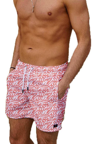 Su İtici Özellikli Dijital Baskılı Erkek Deniz Şort Mayo - 162-Somon - Resim 2