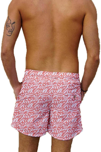 Su İtici Özellikli Dijital Baskılı Erkek Deniz Şort Mayo - 162-Somon - Resim 4