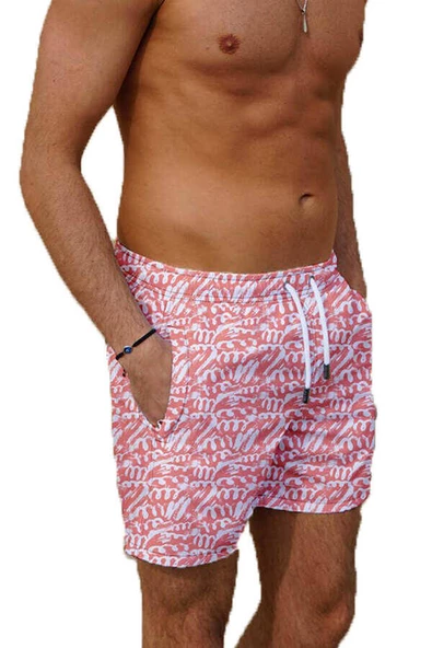 Su İtici Özellikli Dijital Baskılı Erkek Deniz Şort Mayo - 162-Somon ürün görseli