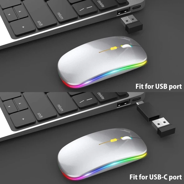 Blic Bwm6 Gri RGB Şarjlı Kablosuz 1600DPI Işıklı Kablosuz Sessiz Mouse - 7