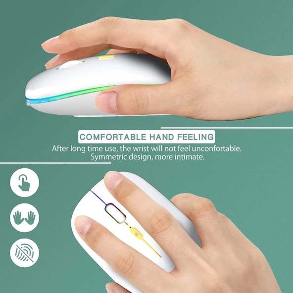 Blic Bwm6 Beyaz RGB Şarjlı Kablosuz 1600DPI Işıklı Kablosuz Sessiz Mouse - 5
