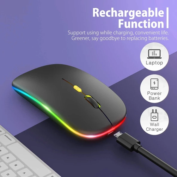 Blic Bwm6 Siyah RGB Şarjlı Kablosuz 1600DPI Işıklı Kablosuz Sessiz Mouse - 2
