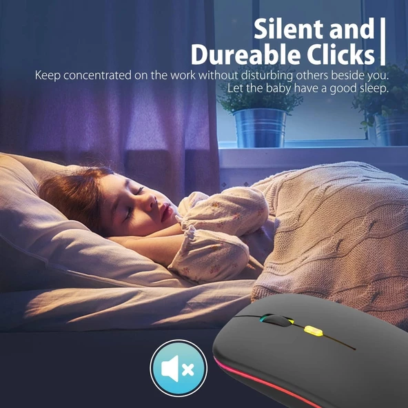 Blic Bwm6 Siyah RGB Şarjlı Kablosuz 1600DPI Işıklı Kablosuz Sessiz Mouse - 4