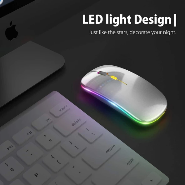Blic Bwm6 Gri RGB Şarjlı Kablosuz 1600DPI Işıklı Kablosuz Sessiz Mouse - 6