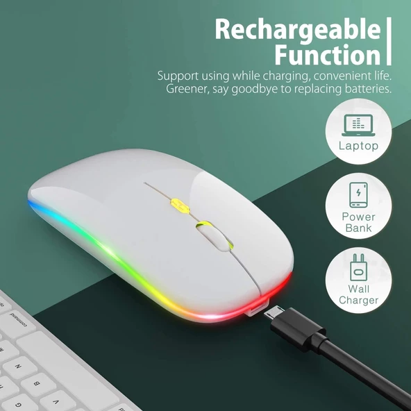 Blic Bwm6 Beyaz RGB Şarjlı Kablosuz 1600DPI Işıklı Kablosuz Sessiz Mouse - 2