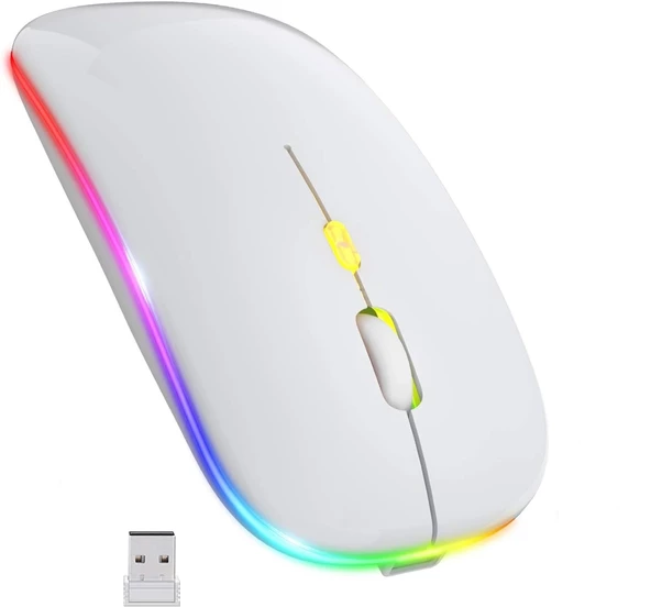 Blic Bwm6 Beyaz RGB Şarjlı Kablosuz 1600DPI Işıklı Kablosuz Sessiz Mouse