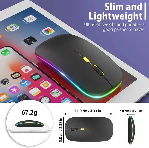 Blic Bwm6 Siyah RGB Şarjlı Kablosuz 1600DPI Işıklı Kablosuz Sessiz Mouse - 3