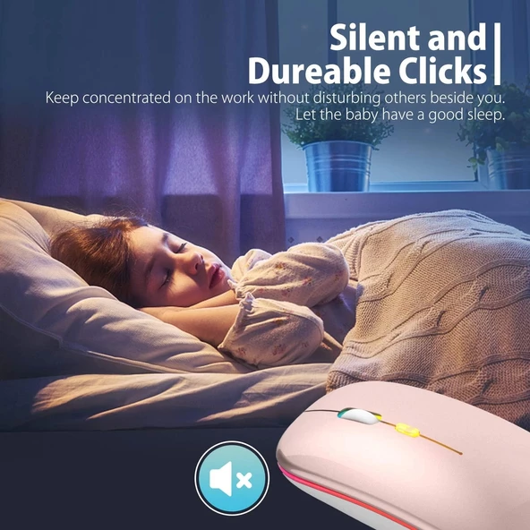 Blic Bwm6 Rose Gold RGB Şarjlı Kablosuz 1600DPI Işıklı Kablosuz Sessiz Mouse - 3