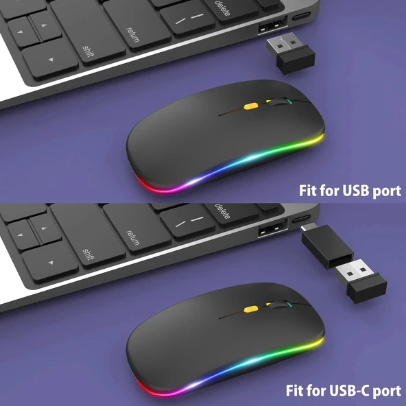 Blic Bwm6 Siyah RGB Şarjlı Kablosuz 1600DPI Işıklı Kablosuz Sessiz Mouse - 7