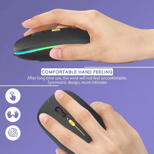 Blic Bwm6 Siyah RGB Şarjlı Kablosuz 1600DPI Işıklı Kablosuz Sessiz Mouse - 5