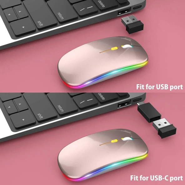 Blic Bwm6 Rose Gold RGB Şarjlı Kablosuz 1600DPI Işıklı Kablosuz Sessiz Mouse - 7