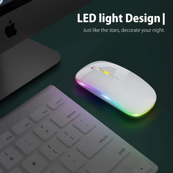 Blic Bwm6 Beyaz RGB Şarjlı Kablosuz 1600DPI Işıklı Kablosuz Sessiz Mouse - 6