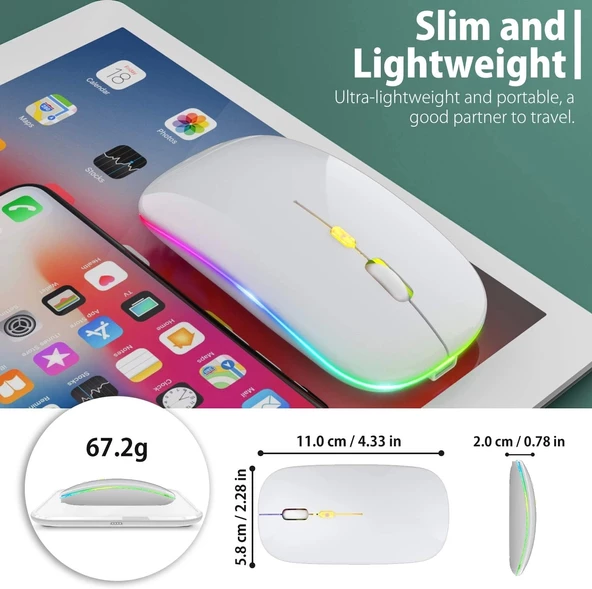 Blic Bwm6 Beyaz RGB Şarjlı Kablosuz 1600DPI Işıklı Kablosuz Sessiz Mouse - 3