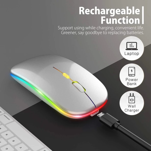 Blic Bwm6 Gri RGB Şarjlı Kablosuz 1600DPI Işıklı Kablosuz Sessiz Mouse - 2