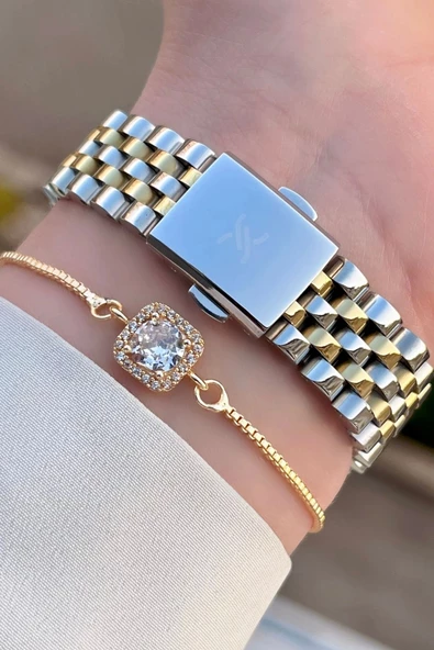 Daniel Klein DKISTE965 Gold Gümüş Renk Takvimli Kadın Kol Saati ve Bileklik - Resim 5