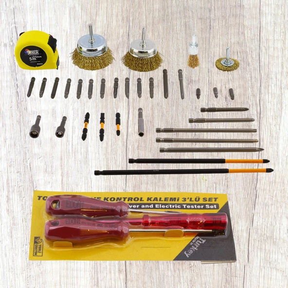 Tornavida Matkap Bits Uç Vidalama Ucu Düz Yıldız Torx Adaptör Metre Çanak Telli Fırça 35 Parça Set - 6