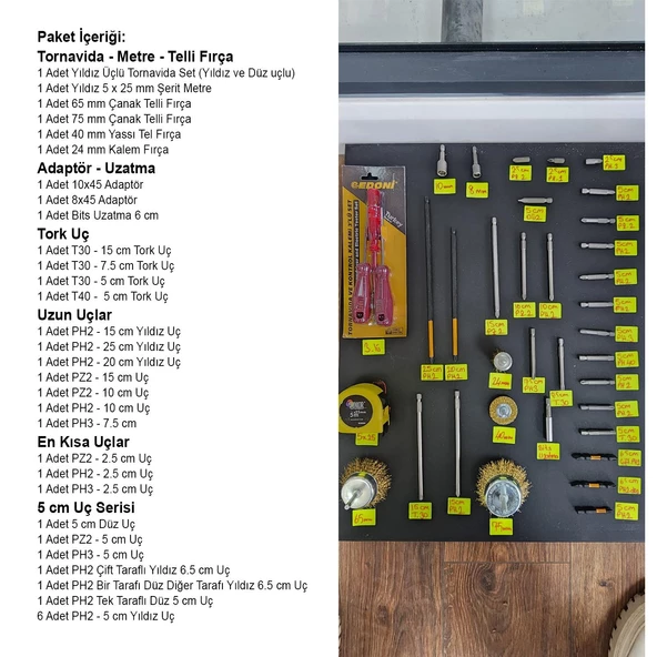 Tornavida Matkap Bits Uç Vidalama Ucu Düz Yıldız Torx Adaptör Metre Çanak Telli Fırça 35 Parça Set - 2