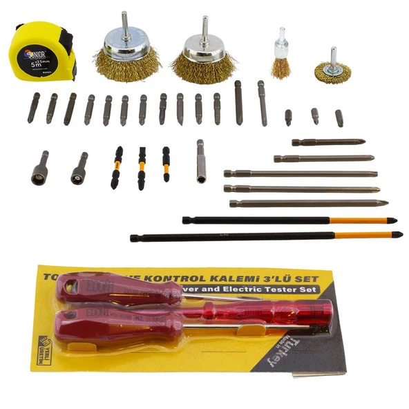 Tornavida Matkap Bits Uç Vidalama Ucu Düz Yıldız Torx Adaptör Metre Çanak Telli Fırça 35 Parça Set - 5