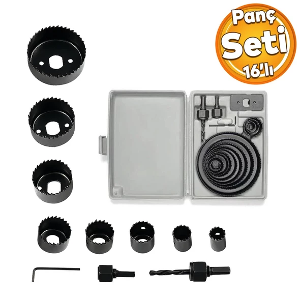 GFB Panç Seti Ahşap Sunta Duvar Buat Alçıpan Kartonpiyer Delme  Adaptör Takımı 16 Parça ürün görseli