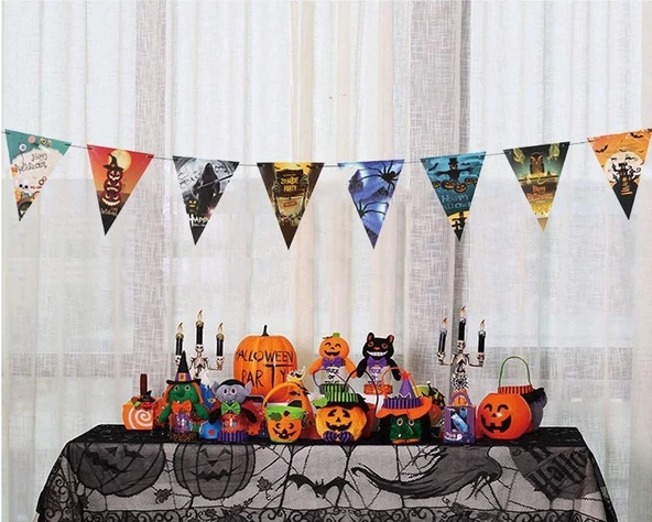 Cadılar Bayramı Halloween Flama Bayrak Banner Süs 8 li 3 Metre