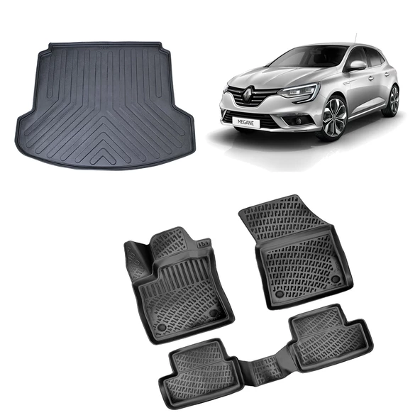 Rizline Renault Megane 4 Sedan 2016 ve Sonrası 3D Havuzlu Paspas ve Bagaj Havuzu Siyah ürün görseli