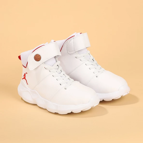 Kiko Kids Rio Günlük Spor Kız/Erkek Çocuk Basketbol Ayakkabısı Beyaz - Kırmızı - 5