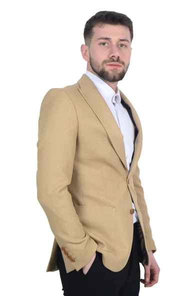 Cengiz İnler İtalyan Hasır Desen Slim Fit Erkek Ceket - 3