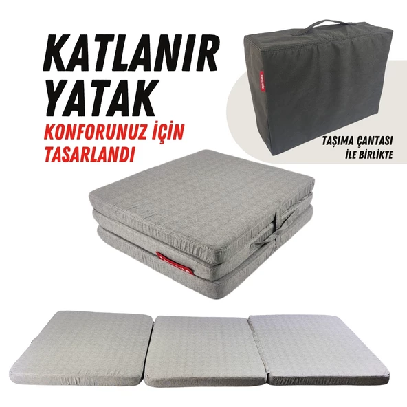 Xpermate Katlanır Yatak Yer Yatağı Çantalı Katlanır Sünger Yatak Misafir Yatağı 70X180X6 Gri